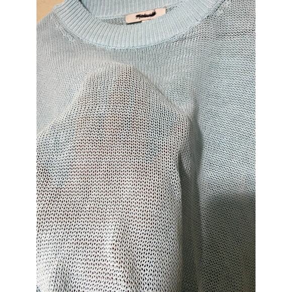 Madewell Sweater Women XXS Blue Long-Sleeve Crop Crew-Neck Sheer Open-Knit NWT - Picture 3 of 8